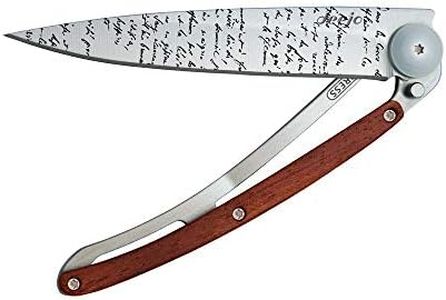 Ultra-Light Folding Pocket Knife with Belt Clip - 37g Coral Wood Version - Thin and Sharp Blade - Manuscript Pattern - Stainless Steel - Elegant and Modern Design