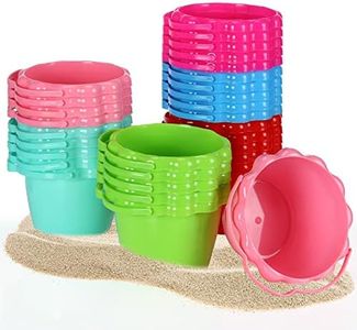 30 Pcs 6.3" 1.5 L Small Bucket Sand Pails Sand Bucket with Handles Plastic Toy Bucket Beach Toys Bright Colored Beach Pails for Sand Molds at the Sandbox, Easter Outdoor Beach Pool Candy, 6 Colors