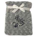 Alwaystrusted Personalised Dog Bed Rosebud Fleece Blanket Coral Fleece Backing Satin Trim - Double Layer - Embroidered (Grey)