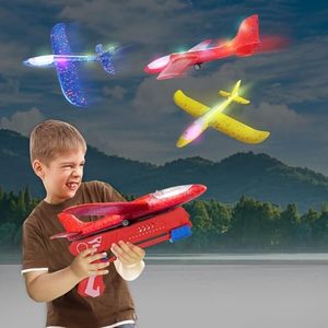 easywings Airplane launcher toy with LED lights, 4 flight modes, 3 foam airplanes and customisable stickers, great aeroplane gift for kids, cool presents for boys birthday, UK brand