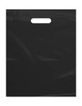 Purple Q Crafts Plastic Bag with Die Cut Handle Bag 12" x 15" Black Plastic Merchandise Bags 100 Pack for Retail, Gifts, Trade Show and More (12"x15")