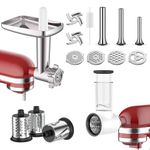 COFUN Slicer Shredder & Metal Meat Grinder Attachment for KitchenAid Stand Mixers, Meat Food Grinder Accessories with 3 Sausage Stuffer Tubes 4 Grinding Plates