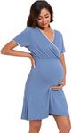 Leversic Womens Maternity Nightgown Short Sleeves Cotton Breastfeeding Nightdress ladies V-Neck Maternity Nightdress Labour gown for Hospital Postpartum Pajamas(Blue,M)