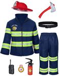 Kid's Fireman Firefighter Costume Toys with Complete Accessories for Boys and Girls Birthday Halloween Party Dress Up Navy Blue 4T 5T