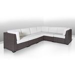 6 Pieces Patio Wicker Sectional Steel Frame Large L- Shape Sofa, All Weather Outdoor PE Rattan Patio Garden Backyard Conversation Furniture with Waterproof Cushions, Brown