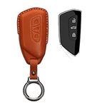 kwmobile Leather Key Cover Compatible with VW Golf 8 3 Button Car Key Key Cover - Genuine Leather - Brown