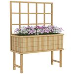 Outsunny Wooden Raised Planter with Trellis for Vine Climbing Plants, Elevated Garden Bed with Drainage Holes and Bed Liner for Vegetables, Flowers, Herbs, 105 x 45 x 140cm, Natural