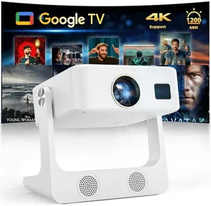 Outdoor-Projector-4K [1200 ANSI/Google TV/Voice Control] Smart Projector with WiFi 6 and Bluetooth, 10,000+ Apps, AI Focus Portable Proyector with Netflix, Sovbio 1080P Audio Movie Home [180° Stand]