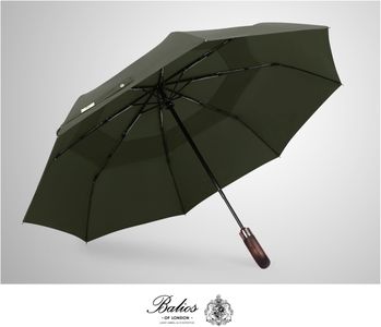 Balios Folding Umbrella – Wood Handle, Auto Open/Close, Olive Green