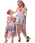 IKALI Women Zombie Bride Costume Halloween Ladies Graveyard Ghost Corpse Gown Mommy and Me Matching Role Play Fancy Dress Size M