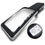 Large Ultra Bright Handheld Reading Magnifier(3x Magnification) with 4 built in LEDs- Comes with Protective Case-Wide Horizontal Viewing Area-Ideal For Reading Small Prints (Map, Newspaper, Magazine and More) By MagniPros®