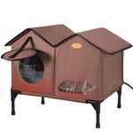 Heated Cat House for Outdoor Cats Extra-Wide Outdoor Cat House Heated Waterproof for Winter, Feral Cat Shelter Large Cat House for Multiple Cats Small Dogs, Easy to Assemble (Tan)