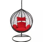 City Outdoor Furniture_Single Seater Swing Chair with Stand & Cushion & Hook Outdoor || Indoor || Balcony || Garden || Patio || Living || Room Home Improvement_(Black, Maroon Cushion)