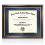 Diploma Certificate Frame 8.5x11 with Mat, Certificate Frame11x14 Picture Frame for Documents/Certificate.Degree Frame with HD Acrylic Cover. Blue Over Gold Mat.Red Brown Finish with Gold Beads.