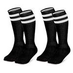 ZEPOHCK Kids Athletic Soccer Socks, 2 Pairs Knee High Socks for Youth Boys Girls for Shoe Size 3-6.5 / Ages 6-12 (Black-013)