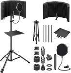 Aokeo Studio Recording Microphone Isolation Shield with Pop Filter & Tripod Stand, High Density Absorbent Foam to Filter Vocal, Foldable Sound Shield for Blue Yeti and Condenser Microphones