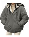 Tuopuda Womens Winter Jackets Thermal Zip Up Coat with Hood Casual Reversible Parka Jacket Windproof Warm Fleece Winter Coat Outdoor Jacket(Grey,M)