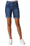 Roman Originals Denim Shorts with Pockets for Women UK Ladies Mom Jeans High Waisted Turned Frayed Hem Stretchy Cotton Casual Slim Skinny Pants Mother Holiday Bermuda - Denim - Size 18