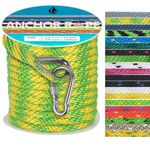 DEDU Anchor Rope 50 Ft, Premium Solid Braid MFP Anchor Line with 316 Stainless Steel Thimble, Boat Anchor Rope 3/8 Inch 50 Ft with Heavy Duty Snap Hook - Yellow/Green