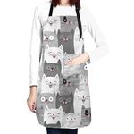 Waldeal Cute Cats Pattern Aprons for Women With Pockets, Birthday Gifts for Cat Lovers Men Chef Mom Dad Wife Husband Auntie, Grey, One Size