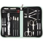 3 Swords Germany - brand quality 16 piece manicure pedicure grooming kit set in mint fashion leather case in gift box - Made by 3 Swords