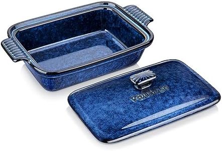 vancasso Starry Casserole Dish With Lid, 1.9 Quart Deep Lasagna Pan Ceramic Bakeware Covered Casserole Dish Blue