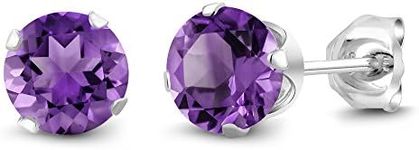 Gem Stone King Sterling Silver Round Purple Amethyst Women's Stud Earrings 6mm 1.50 Carat Total Weight