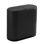 Slim Trash Can with Press Type Lid, 10 Liter Wastebasket, Garbage Container Bin with Inner Bucket for Bathroom, Bedroom, Kitchen, Office (Black)