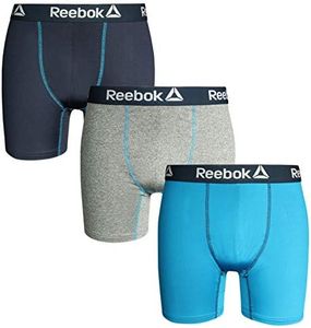 Reebok Mens 3 Pack Performance Cooling Boxer Briefs, Navy/Grey/Blue, X-Large'
