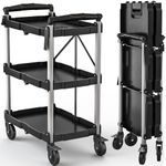 DWVO 350 LBS Foldable Utility Cart, Folding Utility Cart on Wheels, Folding Service Cart Collapsible Utility Cart with Wheels, Collapsible Rolling Cart with Locking for Garage Home Restaurant