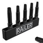 Railer Double Square 8 Point Star Bit Set, 5pc S2 Steel 2 Inch 8 Spline Fastener Drive Bit Set with Storage Bit Holder