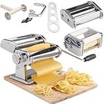 VonShef Manual Pasta Machine, Professional Stainless Steel Pasta Maker with Three Adjustable Crank Rollers & Nine Thickness Settings, Includes Secure Clamp, Pasta Cutter & Spaghetti Measurer