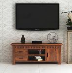 The Attic Asir TV Cabinet|Solid Wood Sideboard TV Cabinet for Living Room | Wooden Free Standing TV Unit Side Board Table with Storage|Honey Matte Finish