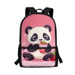 Showudesigns Strawberry Panda Backpack for Girls 9-10 10-15 Kids Backpacks Elementary School Bags Cute Book Bag 3rd-6th Grade Boys Secondary High Student Back Packs 17 Inch Daypack Pink