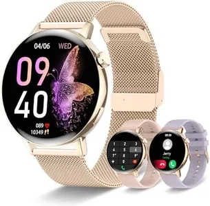 Smart Watch for Women (Make/Answer Call),1.32"HD Touch Screen Watchs for Android and iOS Phones Compatible, Fitness Tracker with Heart Rate/Sleep Monitor/AI Voice/IP68 Waterproof, Rose Gold(3 Strap)