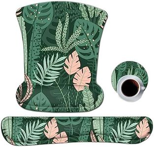 AIMSA Wrist Rest Support Mouse Pad Ergonomic, Memory Foam Keyboard Wrist Rest Set Non-Slip Easy Typing and Relieve Wrist Pain Mouse Mat for Computer Office - Pink Green Leaves