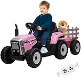 12V Ride on Tractor with Trailer and Remote Control,Toddler Kids Electric Vehicle Car with LED Headlights,2+1 Gear Shift,MP3 Player,USB,Speed Up to 5mph (35W,EVA Tire,Pink)