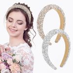 LOPHE 2 Pcs Rhinestone Headbands, Sparkly Jeweled Beaded Hair Hoops Crystal Glitter Hair Band Bling Hair Accessories for Women Girls, Diamond Hairband for Valentines Day Wedding Birthday Daily Decor