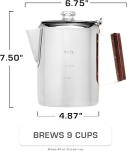 COLETTI Bozeman Induction Coffee Percolator Pot – 9 Cup Stainless Steel Camping
