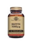 Solgar Biotin 5000 mcg Vegetable Capsules - High Strength Formula - Supports Hair Growth, Glowing Skin, Energy & Vitality - Health Supplement - Sugar Free - Suitable for Vegans - Pack of 50