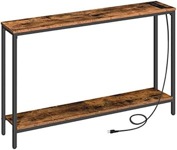 HOOBRO 47.2” Console Table with Power Outlets and USB Ports, Narrow Entryway Table with Charging Station, Sofa Table Behind Couch, for Entryway, Hallway, Foyer, Rustic Brown BF201XG01G1