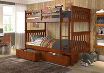 Donco Kids Mission Bunk Dual Under Bed Drawers, Twin/Twin, Light Espresso