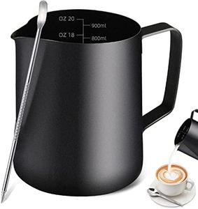 Milk Frothing Pitcher, Stainless Steel Espresso Steaming Pitcher 320Z/900ML Coffee Milk Frother Cup with Decorating Art Pen for Espresso Machine, Milk Frother, Latte Art Black