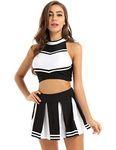 CHICTRY Women Adult Cheer Leader Uniform Cheerleading Dress Outfit Crop Top with Pleated Mini Skirt Black XXL