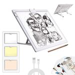 A3 Rechargeable Light Pad, Battery Powered Light Board with Stand Top Magnetic Clip 3 Colors Stepless Dimmable 6 Levels Brightness Light Box for 5D Diamond Painting Drawing Sketching Animation (White)