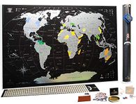 Full Color Deluxe Silver-Black World Scratch Off Map | 35'' x 25'' Push Pin Travel Tracker Map Poster Detailed Gift Tube Eco-Friendly & Premium Materials Mymap