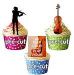 AK Giftshop PRE-CUT Keep Calm and Play Violin, Keep Calm and Love Violin, Silhouette Players and Violins Party Pack Mix - Edible Stand-up Cupcake Toppers (pack of 36)