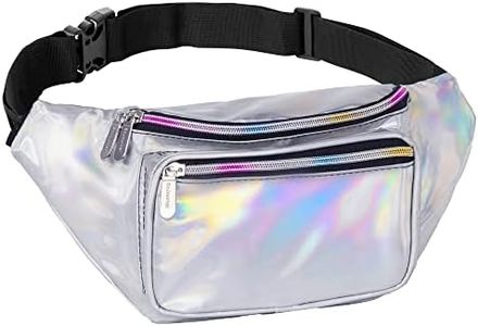 Holographic Fanny Pack Belt Bag | Waterproof fanny pack for Women - Crossbody Bag Bum Bag Waist Bag Waist Pack - For Halloween costumes, Rave Fanny Pack for Hiking, Running, and travel (silver)