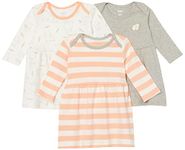 Amazon Essentials Baby Girls' Long-Sleeve Dress, Pack of 3, Grey/Light Pink Stripes/White/Bunny, 18 Months