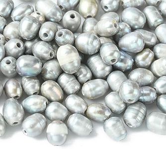 Ipotkitt 100 Pcs Gray 7-10mm Natural Cultured Freshwater Pearl Beads 1.8mm Large Hole Pearl Beads Oval Shaped Rice Loose Beads for Jewelry Making